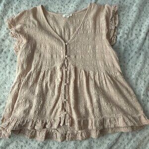 La Miel Boho Textured Peplum Top Ruffle Hem Cottagecore Blouse Size M